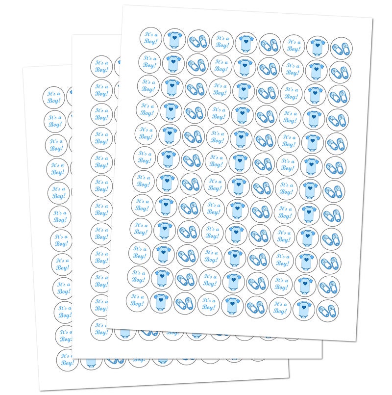 RokAPary 324 Blue Onesie, Pin, Its a Boy Baby Shower Favors Stickers for Baby Shower Sprinkle Party, Kisses Stickers, Blue Decorations Labels, Candy Not Included. Made in USA - Image 2